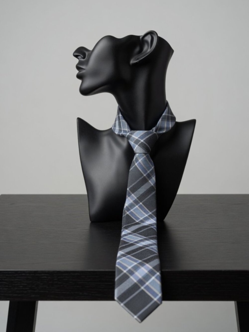 Original Penguin Men Plaid Silk Wool Blend Tie Charcoal Gray Blue Handmade